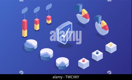 Data protection infographics set. Safe information storage symbols isometric vector illustration Stock Vector