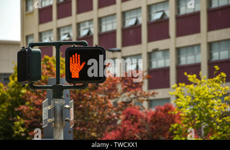 BREMERTON, WASHINGTON STATE, USA - JUNE 2018: Close up view of a "Don't walk" signal on a pedestrian crossing in the centre of Bremerton, WA. Stock Photo