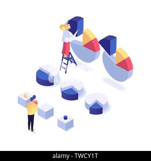 People analysing, prioritising and saving important business data isometric vector illustration. Data visualization concept 3d Stock Vector