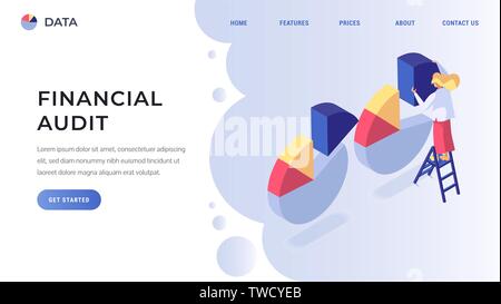 Financial audit or data analytics modern isometric concept vector illustration. Landing page template Stock Vector