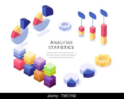 Different templates of colorful charts diagram graphs information data for presentation, report design, landing page vector illustration. Place for text Stock Vector
