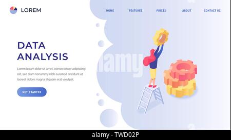 Data analysis or website development landing page concept flat isometric vector illustration Stock Vector
