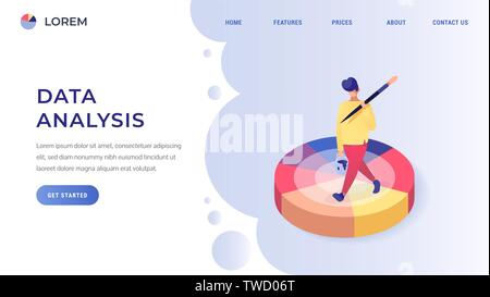 Data analysis or website design development landing page concept flat isometric vector illustration Stock Vector