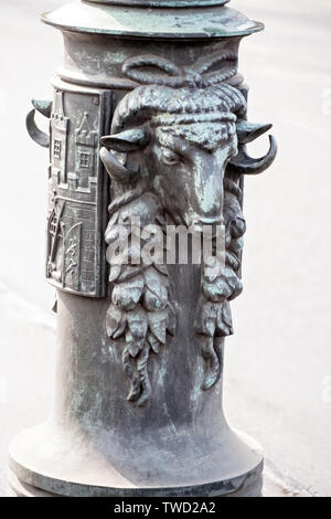 ram bas-relief on lantern in Prague Stock Photo