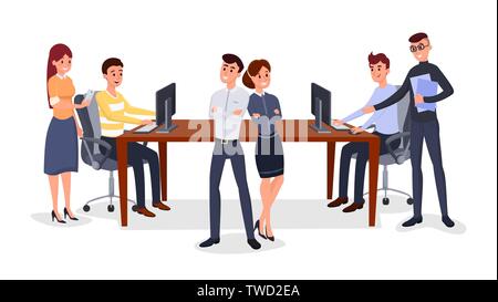Professional business team vector illustration. Smiling company workers, colleagues cartoon characters. Successful people in formal clothes, corporate teamwork, cooperation, office meeting flat design Stock Vector