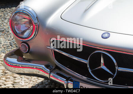 Detail of Mercedes 300 SL. 2019 edition of Parco Valentino car show hosts cars by many brands and car designers in Valentino Park in Torino, Italy. Stock Photo