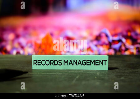 Records Management on the sticky notes with bokeh background Stock Photo