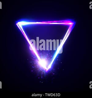 Neon abstract triangle with light star particle. Stock Vector