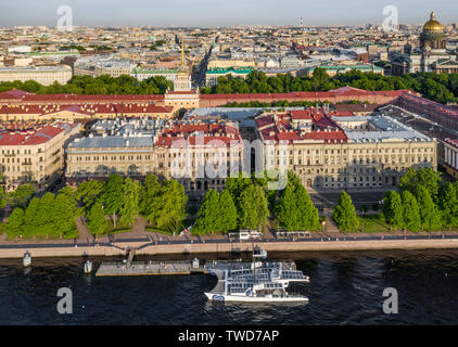 The French Catamaran Energy Observer against sights of the city, working for pure and renewables source of energy, solar energy, wind power, Admiralty Stock Photo