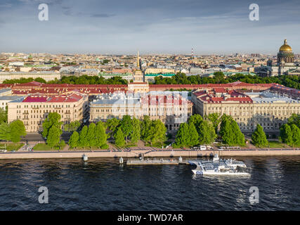 The French Catamaran Energy Observer against sights of the city, working for pure and renewables source of energy, solar energy, wind power, Admiralty Stock Photo