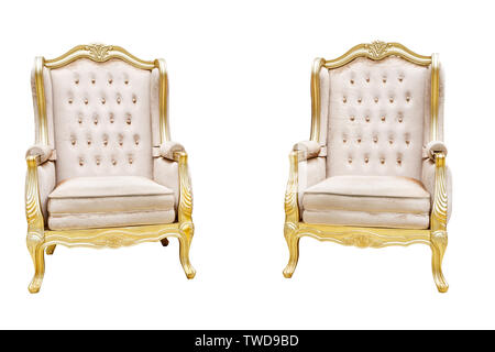 two luxury leathered chairs with golden decorated edge Stock Photo