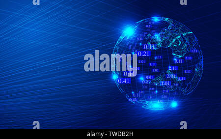 Big data background of network technology constructed by luminous lines, digital and digital earth Stock Photo