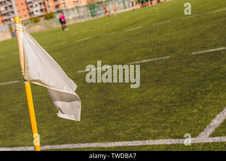 Flags on a soccer field, stop and warning concept Stock Photo