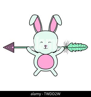cute little rabbit with arrows and feathers vector illustration design Stock Vector