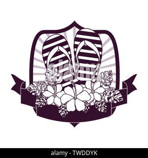 frame with striped beach sandals on white background Stock Vector