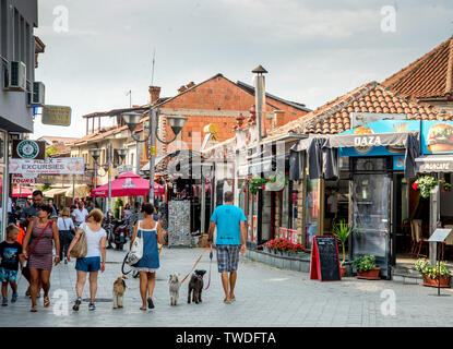 SKOPJE,MACEDONIA-AUGUST 31,2018:People stroll the streets of Old Bazaar,the old part of the city on the east side of the Vardar river. Stock Photo