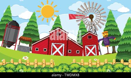 A simple rural farm scene illustration Stock Vector