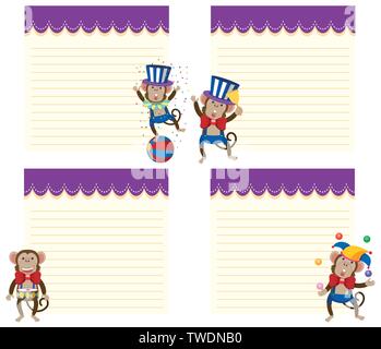 Set of circus monkey note illustration Stock Vector
