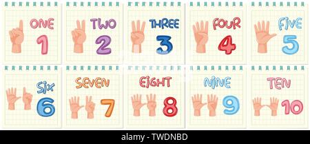 Set of number hand gesture illustration Stock Vector