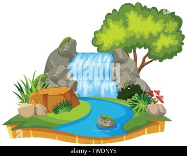 An isolated waterfall on white background illustration Stock Vector