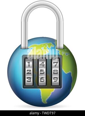 Padlock globe on a white background. Vector illustration. Stock Vector