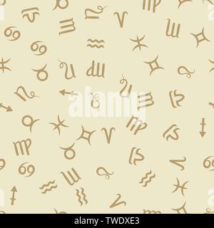 Zodiac sign. Beige seamless pattern background. Astrological horoscope. Vector illustration Stock Vector