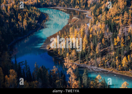 Kanas lake moon bright bay Stock Photo