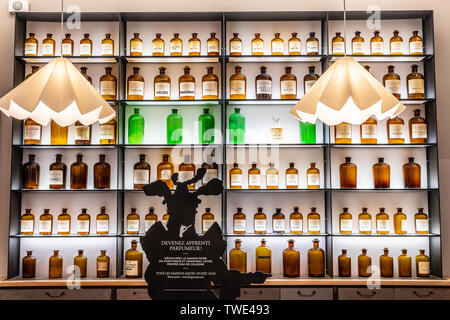 Paris, France, October 09, 2018: Fragonard Perfume Museum, The House of Fragonard sell perfumery products, exhibition, components, fragrance history Stock Photo