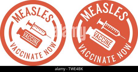 red measles vaccination stickers or stamps with syringe and vaccine icon Stock Vector