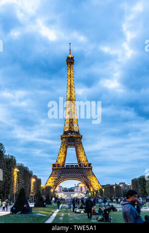 PARIS, FRANCE, October 2018: famous Eiffel Tower in night. Eiffel Tower is tallest structure in Paris and most visited monument in the world. Stock Photo