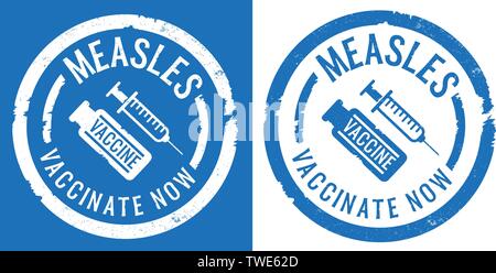 blue measles vaccination rubber stamp prints with syringe and vaccine icon Stock Vector