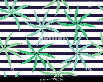 Palm leaves on a striped seamless background. Summer pattern. Vector illustration Stock Vector