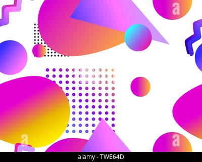 Geometric seamless pattern with liquid gradient on a white background. Triangles, circles and points. Vector illustration Stock Vector