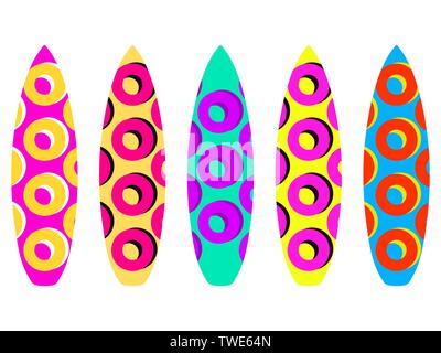 Surfboards on a white background. Types of surfboards with a pattern. Vector illustration Stock Vector