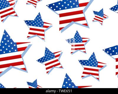 Stars with usa flag on white background seamless pattern. Vector illustration Stock Vector