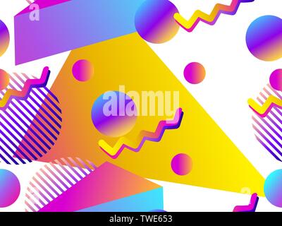Geometric seamless pattern with liquid gradient on a white background. Triangles, circles and points. Vector illustration Stock Vector