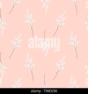Bird cherry tree branches seamless blossom light pattern vector design. Stock Vector