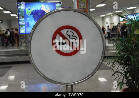 No Smoking sign board at an airport, Malaysia Stock Photo
