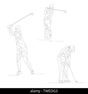 Continuous one line golf player set. Summer Olympic Games. Vector Stock Vector