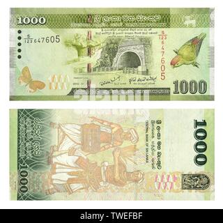 Banknotes 1000 Sri Lankan Rupees, front and back, Sri Lanca Stock Photo