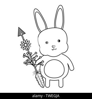 cute little rabbit with flowers and arrows vector illustration design Stock Vector