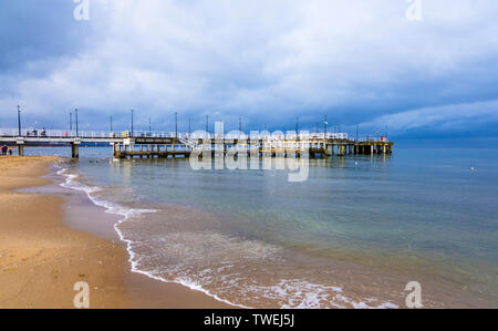 Gdansk, Poland - February 06, 2019: The Pier on the beach at the Baltic Sea coast in Poland Stock Photo