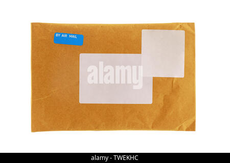 Small paper post packet isolated on the white background. Blank envelope isolated on white background Stock Photo