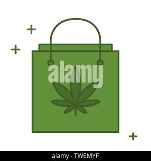 Shopping bag with marijuana leaf. Buying Cannabis. Delivery cannabis. Marijuana Legalization. Isolated vector illustration on white background. Stock Vector