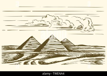 Egyptian Pyramids Vector Sketch Illustration Stock Vector
