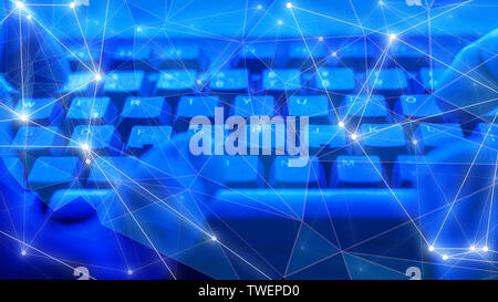 Cybersecurity threats, computer keyboard and abstract graphic shapes Stock Photo