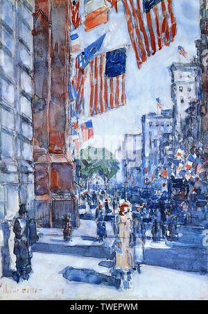 Childe Hassam, painting, Flags, Fifth Avenue, 1918 Stock Photo - Alamy