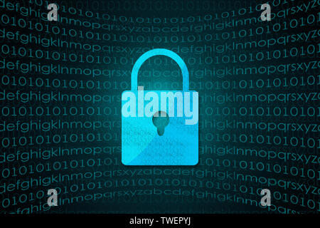 Electronic Digital Lock, Creative Map of Cyber Security Concept Stock Photo