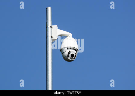 Security camera that sees 360 on light pole . Stock Photo