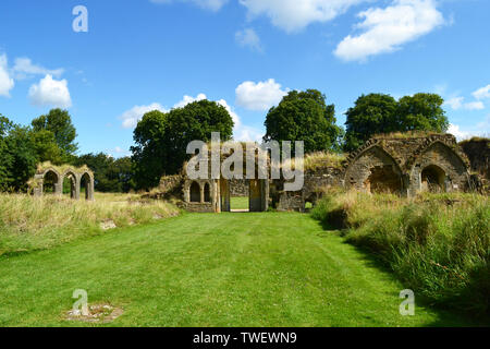 View of the old kitchens, Hailes Abbey, Cistercian abbey, two miles north-east of Winchcombe, Gloucestershire, England, UK Stock Photo